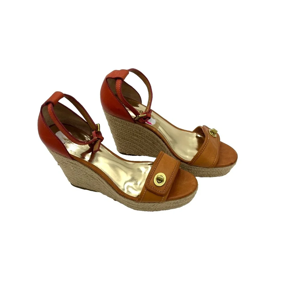 Coach Glinda Wedge Ankle Strap Platform Espadrilles Sandals Q1776 Size 8 B